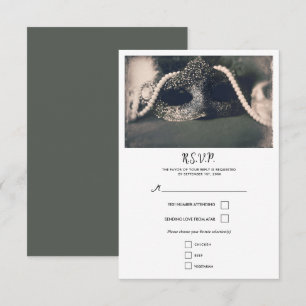 Vintage Masquerade & Pearls Wedding RSVP Card