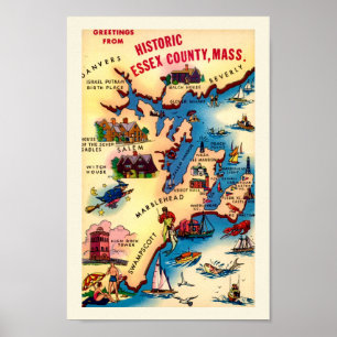Vintage Massachusetts Coast Map Poster