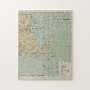 Vintage Massachusetts Lighthouse Map (1898) Jigsaw Puzzle