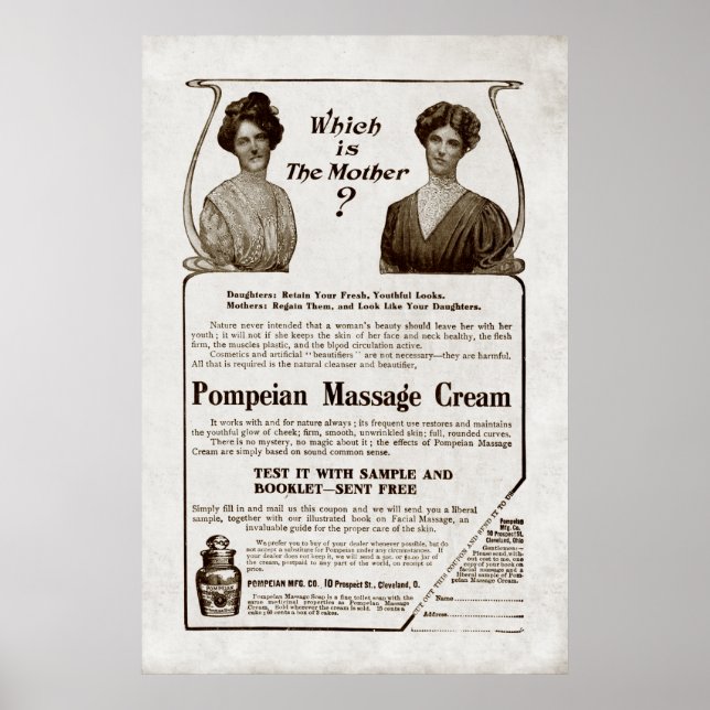 Vintage Massage Cream Ad from 1907 Poster (Front)