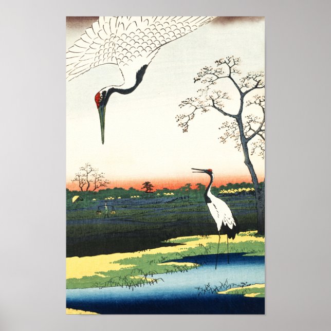 Vintage Masterwork of Hiroshige Cranes   Poster (Front)