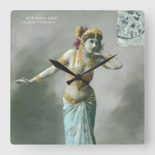 Vintage Mata Hari Postcard Square Wall Clock