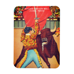 Vintage Matador with Cape and Bull, Juarez, Mexico Magnet