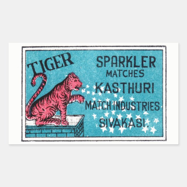 Vintage Match Label- Tiger Sparkler Rectangular Sticker (Front)