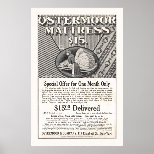 Vintage Mattress Ad from 1906 Poster (Front)
