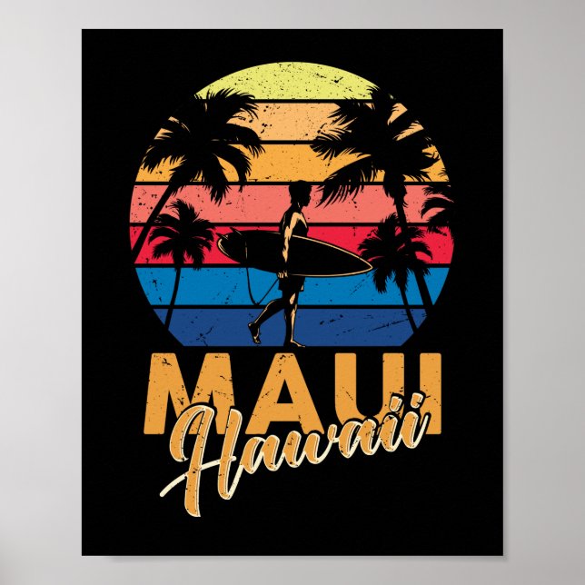 Vintage Maui Hawaii Hawaiian Beach Surfing 70's Poster (Front)