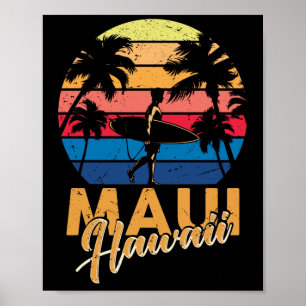 Vintage Maui Hawaii Hawaiian Beach Surfing 70's Poster