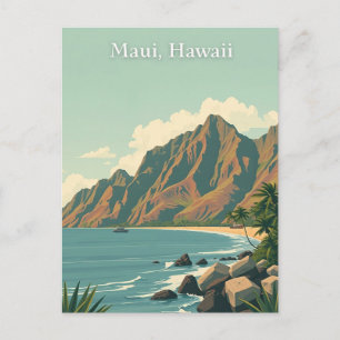 Vintage Maui, Hawaii Travel Illustration Postcard