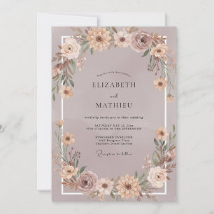 Vintage Mauve Champagne Wreath Wedding Invitation