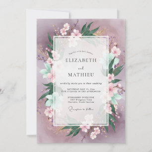 Vintage Mauve Lavender Wreath Wedding Invitation