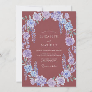 Vintage Mauve Periwinkle Wisteria Wedding Invitation