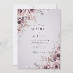 Vintage Mauve Taupe Peony Wedding Invitation