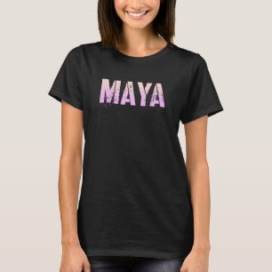 Vintage Maya Girls Name Grunge Pink Custom Birthda T-Shirt