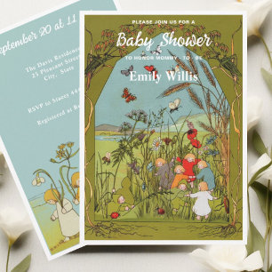 Vintage Meadow Babies Gender Story Book Shower  Invitation
