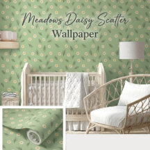 Vintage Meadow Daisy Sage Green Wallpaper Roll