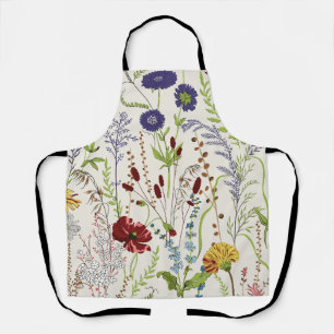 Vintage Meadow Wildflower Hand-Drawn Floral Apron