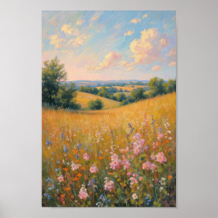 Vintage Meadow Wildflowers Landscape Wall Art