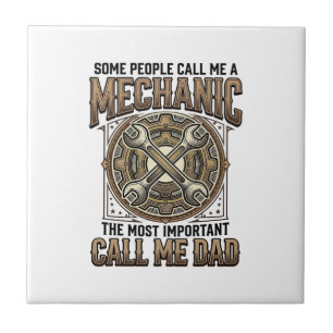 Vintage Mechanic Dad Gear Wrench Father Design_1 Tile