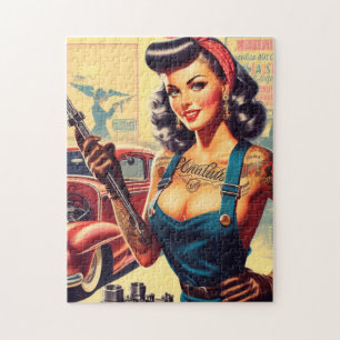 Vintage Mechanic Pin-up Jigsaw Puzzle