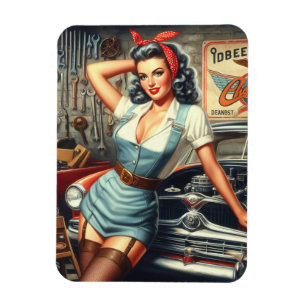 Vintage Mechanic Pin Up Magnet
