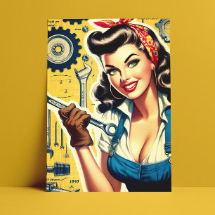 Vintage Mechanic Pin-up Postcard