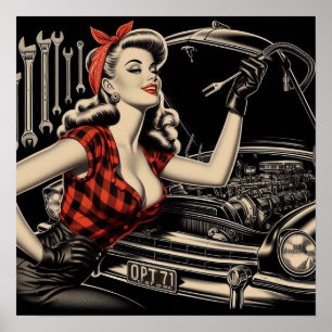 Vintage Mechanic Pin Up Poster