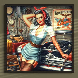 Vintage Mechanic Pin Up Poster