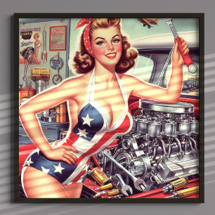 Vintage Mechanic Pin-up Poster