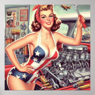 Vintage Mechanic Pin-up Poster