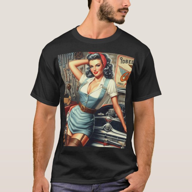 Vintage Mechanic Pin Up T-Shirt (Front)