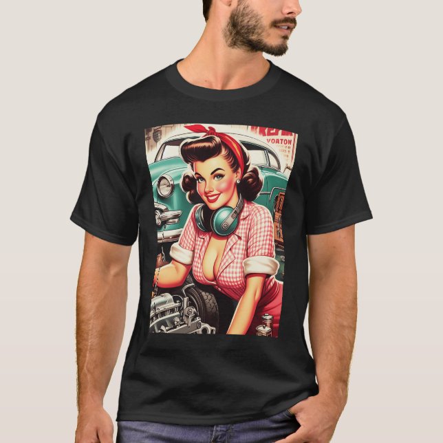 Vintage Mechanic Pin-Up  T-Shirt (Front)