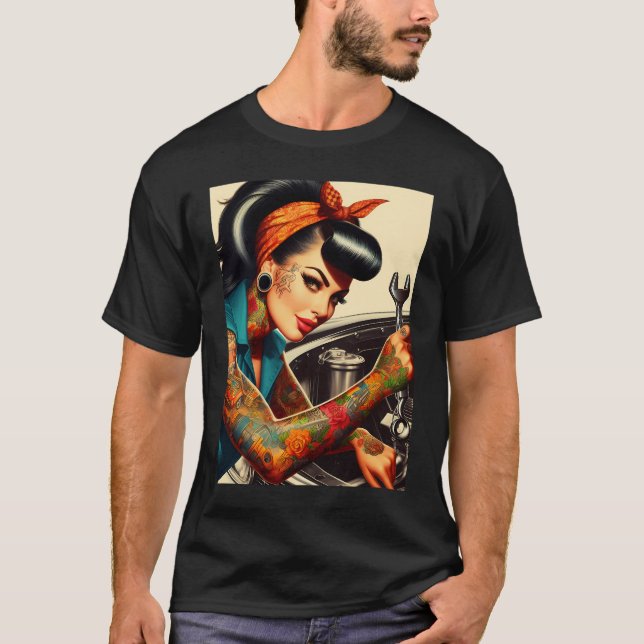 Vintage Mechanic Pin-Up  T-Shirt (Front)