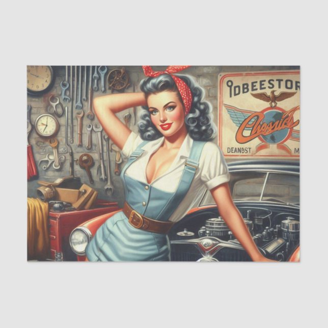 Vintage Mechanic Pin Up Tissue Paper (Front)