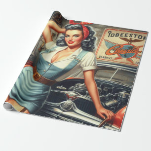 Vintage Mechanic Pin Up Wrapping Paper