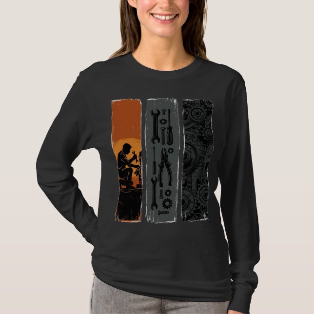 Vintage Mechanic Tools Gear Triptych Shirt Design_ (Front)