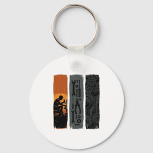 Vintage Mechanic Tools Gear Triptych Shirt Design_ Key Ring