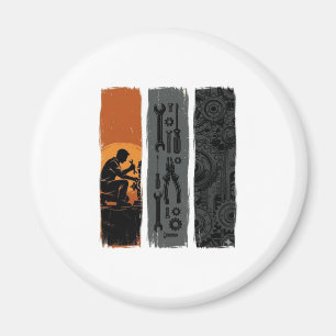 Vintage Mechanic Tools Gear Triptych Shirt Design_ Magnet