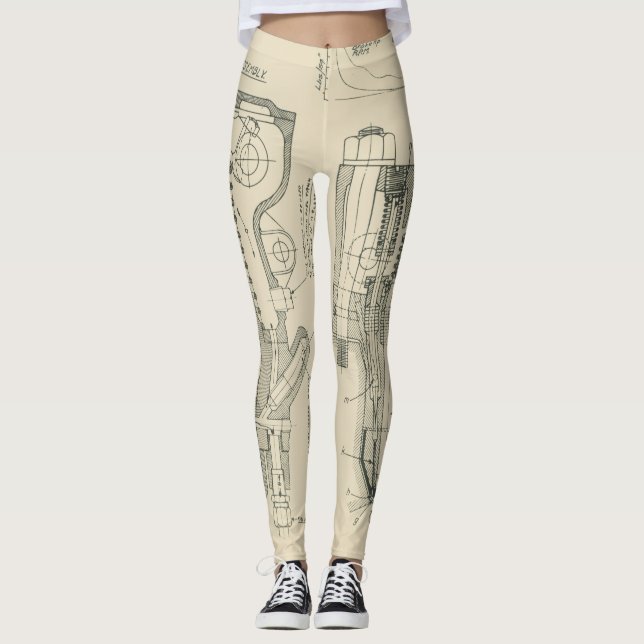 Vintage Mechanical Drawing Indusrial Leggings (Front)