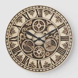 Vintage Mechanical Gears Wooden Wall Clock