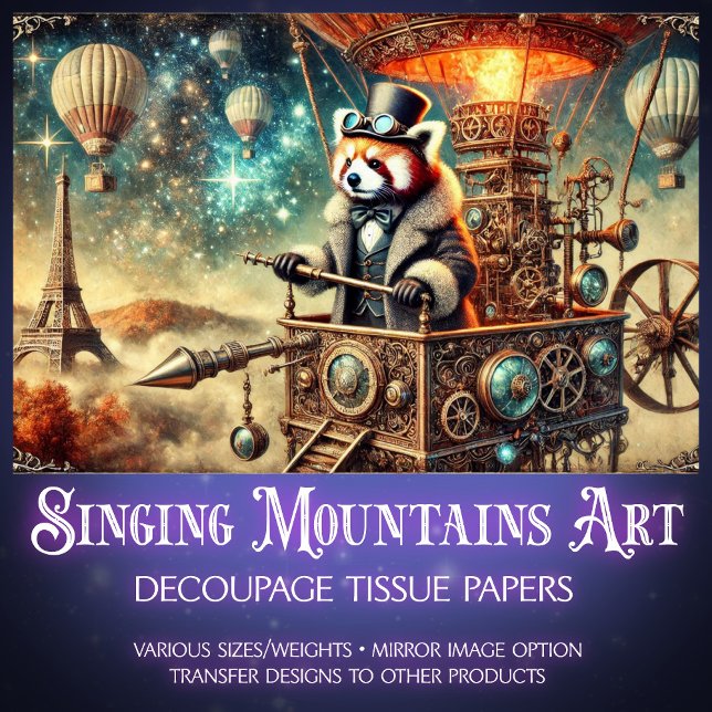 Vintage Mechanical Red Panda Voyage Decoupage  Tissue Paper (Creator Uploaded)