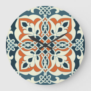 Vintage Medallion: Colourful Seamless Pattern Large Clock
