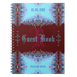Vintage Mediaeval Blue Red Lacy Monogram Guest Notebook