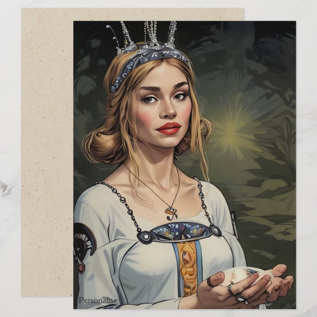 Vintage Mediaeval Bride Tiara Scrapbook Paper (Front/Back)