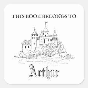 Vintage mediaeval castle Book Plate Sticker