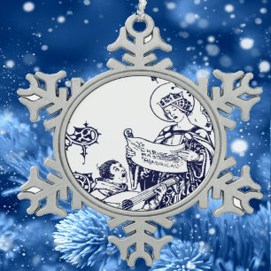Vintage Mediaeval Christmas Carolers Art Nouveau Snowflake Pewter Christmas Ornament