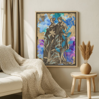 Vintage Mediaeval Couple Decoupage Poster with Blu