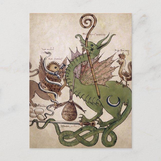 Vintage Mediaeval Dragon Parchment Postcard (Front)