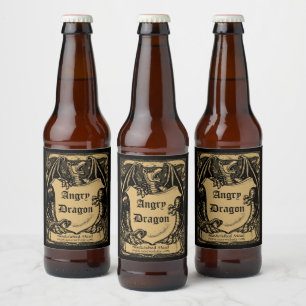 Vintage Mediaeval Dragon With Shield Cartouche Beer Bottle Label