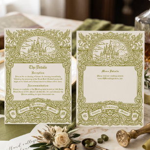 Vintage Mediaeval Fantasy Olive Green Wedding Enclosure Card