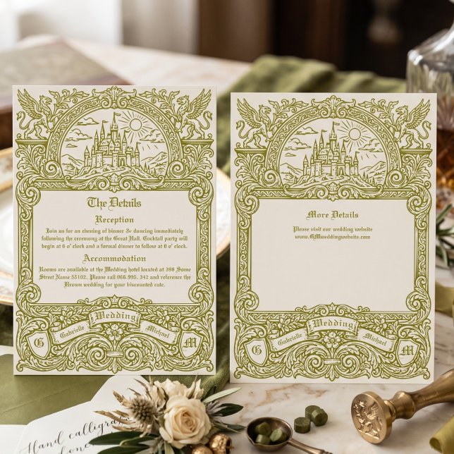 Vintage Mediaeval Fantasy Olive Green Wedding Enclosure Card (Creator Uploaded)